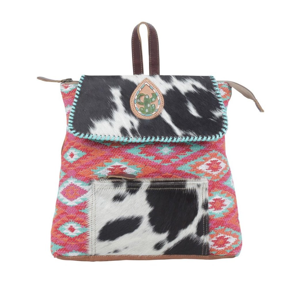 Myra Bag Handmade Serein Backpack Upcycled Canvas & Cowhide Leather - Picture 8 of 9